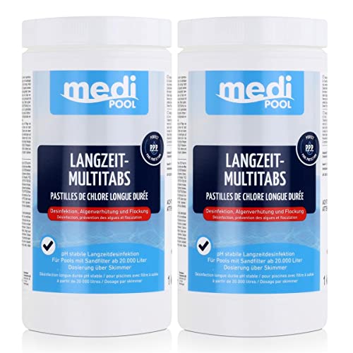 mediPOOL 507601MP Langzeit MultiTabs 200g, 2 x 1KG, Chlor Multifunktionstabletten von Medipool