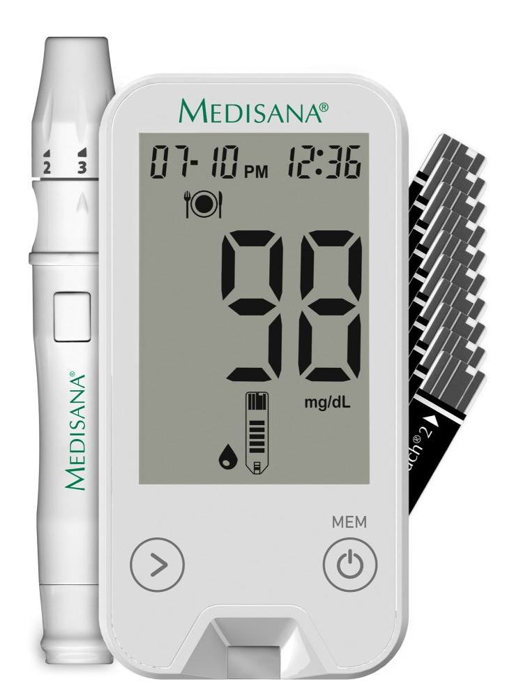 Medisana Blutzuckermessgerät MediTouch 2 Starterset inkl. Stechhilfe, AST-Kappe, 10 Lanzetten, 10 Te von Medisana