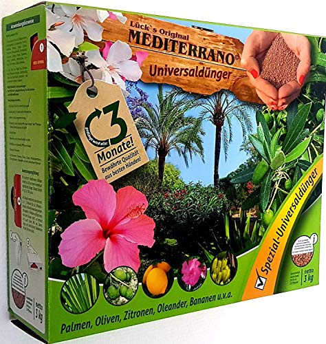 Mediterrano-Palmen-Universal-, 3Kg Schüttpackung Tropische mediterrane Palmen-Bananen-Oliven-Bäume-Zitronen-Baum-Hanf-Zitrus-Pflanzen-Garten-Dünger düngen - von Mediterrano