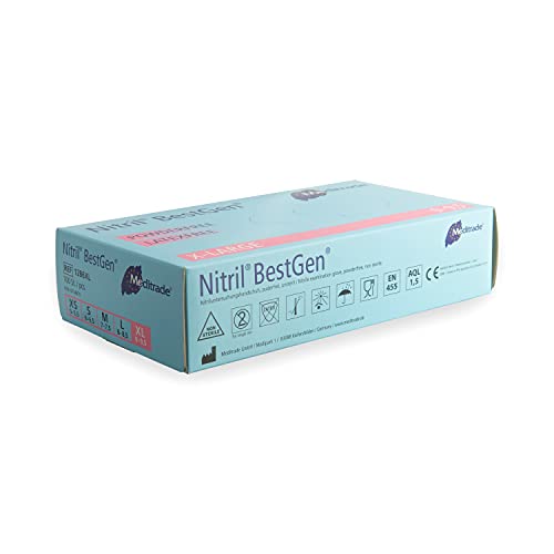 Meditrade® Nitril® BestGen® Nitrilhandschuhe in blau, Einweghandschuhe für den Medizinbereich oder Lebensmittel, Untersuchungshandschuhe, Einmalhandschuhe, latexfrei, DIN EN 455, 100 Stück, Größe XL von Meditrade