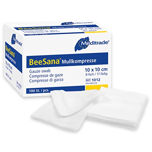 Meditrade 1008 Beesana Mullkompressen, Unsteril, 12-Fach, 7,5 cm Länge x 7,5 cm Breite (100-er pack) von Meditrade