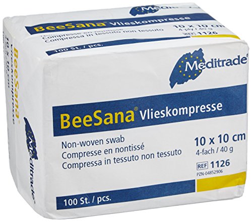 Meditrade 1126 Beesana Vliesstoffkompressen zur Äußeren Wundversorgung, Unsteril, 4-fach, 10 cm Länge x 10 cm Breite, 40 g (100-er pack) von Meditrade