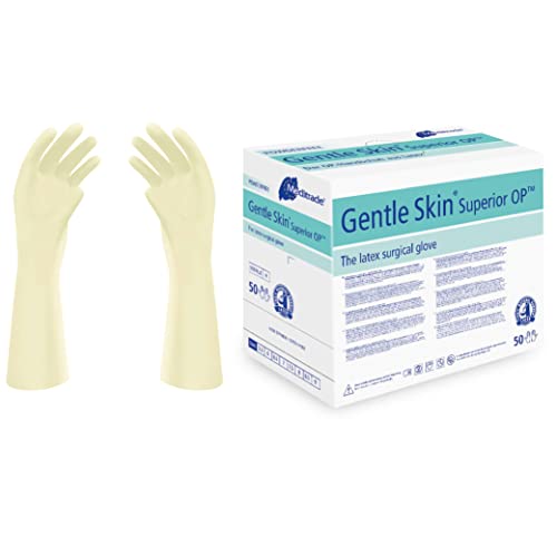 Meditrade Gentle Skin Superior OP Handschuhe, Medium, puderfrei, steril, Latex, Einweg, für Operationen und medizinische Untersuchungen, PSA (Naturlatex) (Größe 6,5) (50 Paar) von Meditrade