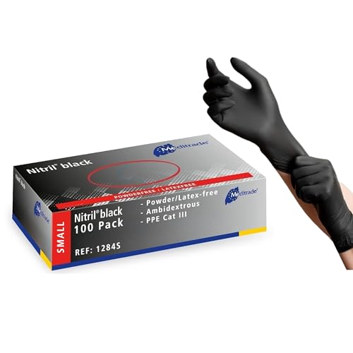 Meditrade Nitril® Einweghandschuhe schwarz – puderfrei, latexfrei, mikrogeraut, lebensmittelecht, Untersuchungshandschuhe & Schutzhandschuhe - Klein von Meditrade