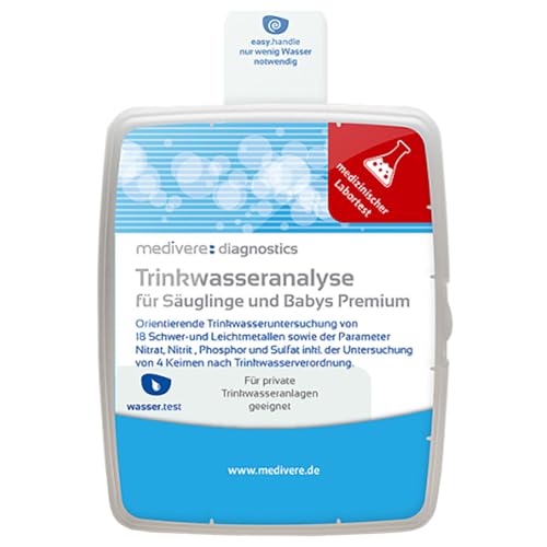 medivere Trinkwasseranalyse für Säuglinge und Babys Premium - Laboruntersuchung auf 18 Leicht- und Schwermetalle sowie Nitrat, Nitrit, Phosphor, Sulfat - inkl. Keimtest gemäß Trinkwasserverordnung von medivere diagnostics