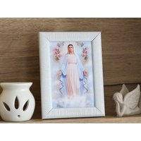 Kleine Muttergottes Der Gnade Leinwand, Jungfrau Maria Leinwanddruck, Bilderrahmen Maria, Medjugorje Gerahmte Tischrahmen von MedjugorjejewelryNo1