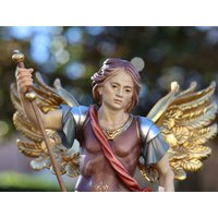 St. Michael 38 cm Statue, Handgeschnitzte Handgemalte Erzengel Sammler Kunststatue Von von MedjugorjejewelryNo1