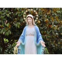 Unsere Liebe Frau Der Gnade 31-Zoll-Statue, Jungfrau Maria-Statue, Blaue Statue Unserer Lieben Frau, 80 cm Gegossene Marmorpulverstatue von MedjugorjejewelryNo1