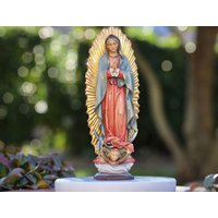 Unsere Liebe Frau Von Guadalupe Handgemachte Holzstatue, Handgeschnitzte Statue Der Königin Des Friedens, Jungfrau Maria 9 Zoll Vergoldete Statue von MedjugorjejewelryNo1