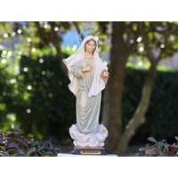 Unsere Liebe Frau Von Medjugorje 14-Zoll-statue, Königin Des Friedens 35cm Handgemachte Holzstatue, Handbemalte Jungfrau Maria-statue, Ahornholz von MedjugorjejewelryNo1