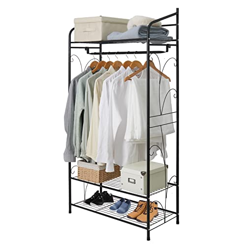 Kleiderständer Metall, Multfunktionale Kleiderschrank mit 1 Kleiderstange und 3 Ablagen, Garderobenständer für Schlafzimmer Ankleidezimmer, 79×36×161cm von Medla