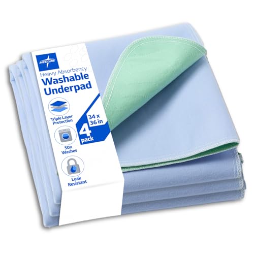 Medline B07P83ZDV4 Quick Dry Washable Underpads, Large Bed Pads 34"x36", Use for Incontinence Pads, Potty Training Pads, Pet Pads, 3 Pack von Medline