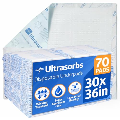 Medline Ultrasorbs Advanced Premium Einweg-Unterlagen mit SlipResist-Technologie, 76,2 x 91,4 cm, 70 Stück von Medline