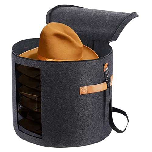 Hatbox 20x17in Filzrunde Hut -Aufbewahrungsbox mit transparenten Vorderabdeckung und Handles Dual Reißverschlüsse stabil tragbare Hüte Organisator -Tasche für Männer (Dunkelgrau), Hüte Organizer -Tas von Mednkoku