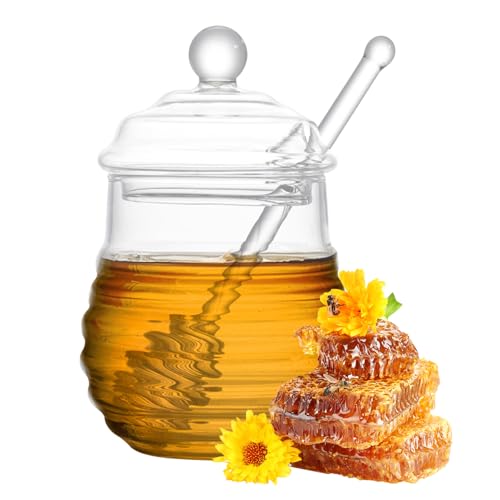 Honigglas, Honigtopf und Drizzler 250 ml Honigglas mit Daucher und Deckelglas Honigflasche Honigbehälter für Heimküchenzubehör s s von Mednkoku