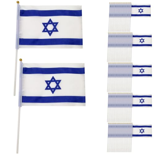 Israel-Flagge, Mini-Israel-Flagge, 100 Stück, kleine israelische Flagge auf Stäben, 21,1 x 14 cm, Mini-Länderflaggen, handschwenkende Büroflagge, internationale Konferenz, israelische Mottoparty von Mednkoku