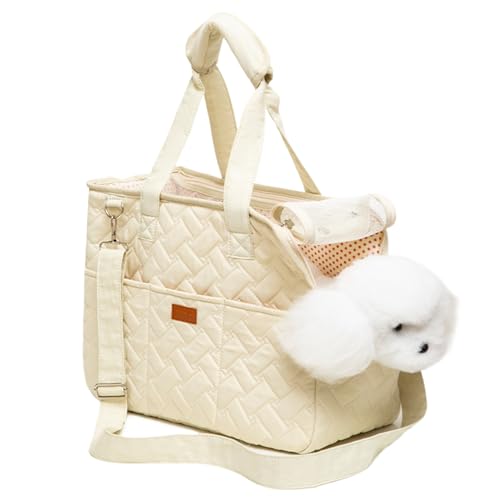 Kleiner Hundeträger 16x7x12in mit Taschen tragbarem atmungsaktiven Katzenbeutel -Beutel -Beutel Sicherheitsschnur für Katze und kleine Hund, Welpen (cremig weiß), Haustier, Haustier von Mednkoku