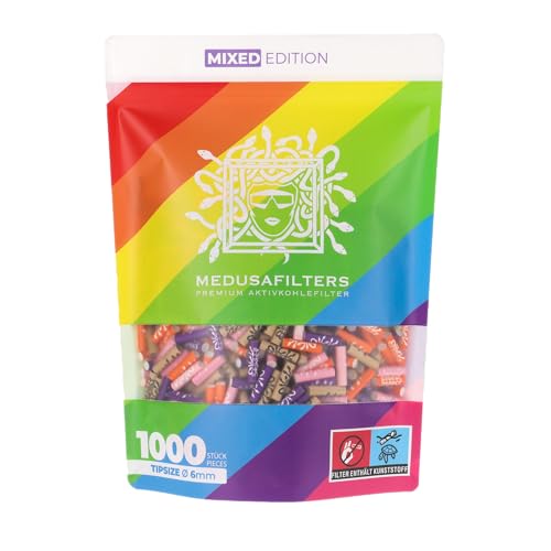 Medusafilters® 1000 Stück 6mm Ø Slim Premium Aktivkohlefilter mit veganen Fasercaps & Kokos Aktivkohle | Filter mit 25mm Länge made in Germany (MIXED EDITION) von Medusafilters
