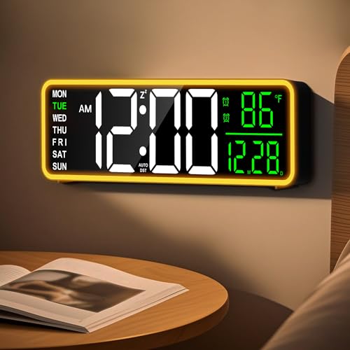 Mee 2ou 9 Zoll Digitaler Wecker Wanduhr mit Nachtlicht, Dual-Alarm, Snooze und dimmbarer Helligkeit, Temperaturanzeige, 12/24H, Timer, Netzbetrieb mit Batteriepuffer von Mee 2ou