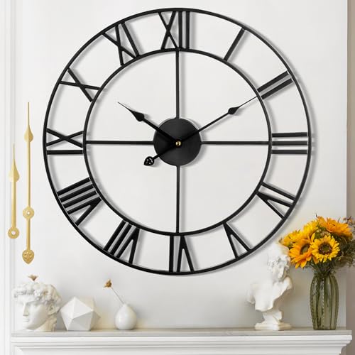 Mee 2ou Große Wanduhr Modern Nahezu Lautlos Ohne Tickgeräusche -80cm Durchmesser Römische Ziffern Wanduhren Modern Wohnzimmer Wanduhr Vintage Für Schlafzimmer Küche Büro Landhausstil Industrial Style von Mee 2ou