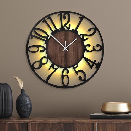 Mee 2ou Leuchtende Wanduhr Geräuschlos – 50 cm Große Batteriebetriebene Uhr mit Nachtlicht, Ohne Ticken, LED Licht im Dunkeln, Moderne Metall Wanduhr in Holzoptik für Wohnzimmer Schlafzimmer Küche Mee 2ou Leuchtende Wanduhr Geräuschlos – 50 cm Große Batteriebetriebene Uhr mit Nachtlicht, Ohne Ticken, LED Licht im Dunkeln, Moderne Metall Wanduhr in Holzoptik für Wohnzimmer Schlafzimmer Küche von Mee 2ou