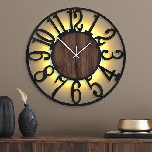 Mee 2ou Leuchtende Wanduhr Geräuschlos – 60 cm Große Batteriebetriebene Uhr mit Nachtlicht, Ohne Ticken, LED Licht im Dunkeln, Moderne Metall Wanduhr in Holzoptik für Wohnzimmer Schlafzimmer Küche Mee 2ou Leuchtende Wanduhr Geräuschlos – 60 cm Große Batteriebetriebene Uhr mit Nachtlicht, Ohne Ticken, LED Licht im Dunkeln, Moderne Metall Wanduhr in Holzoptik für Wohnzimmer Schlafzimmer Küche von Mee 2ou