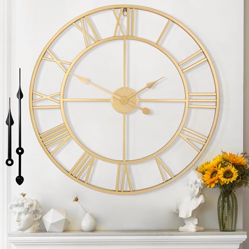 Mee 2ou Wanduhr Modern Nahezu Lautlos Ohne Tickgeräusche -40cm Durchmesser Römische Ziffern Wanduhren Modern Wohnzimmer Wanduhr Vintage Für Schlafzimmer Küche Büro Landhausstil Industrial Style von Mee 2ou