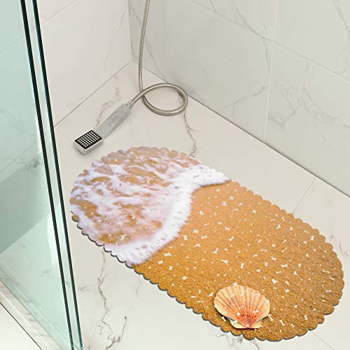 Duschmatte Strand Seestern Und Muscheln rutschfeste Saugnäpfe Oval 35x70cm Geeignet Für Kinder Und Schwangere (Muster 05) von MeeT