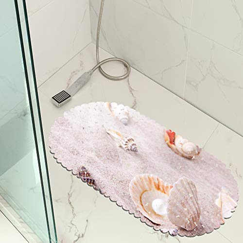 Duschmatte Strand Seestern Und Muscheln rutschfeste Saugnäpfe Oval 35x70cm Geeignet Für Kinder Und Schwangere (Muster 10) von MeeT