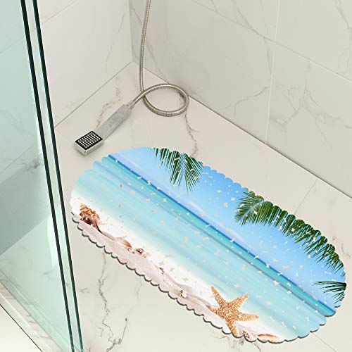 Duschmatte Strand Seestern Und Muscheln rutschfeste Saugnäpfe Oval 35x70cm Geeignet Für Kinder Und Schwangere (Muster 12) von MeeT