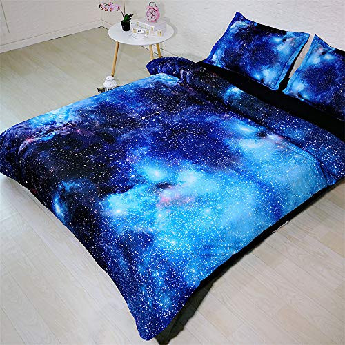 MeeT 400 Fadenzahl Bettwäsche-Set 100% Baumwolle Universum, Blau,Geeignet Für Kinder Und Jugendliche Bettbezug 3 Stück (1 Bettbezug + 2 Kissenbezüge 50x75cm) (135x200cm+2/75x50cm 1.2M Bed) von MeeT