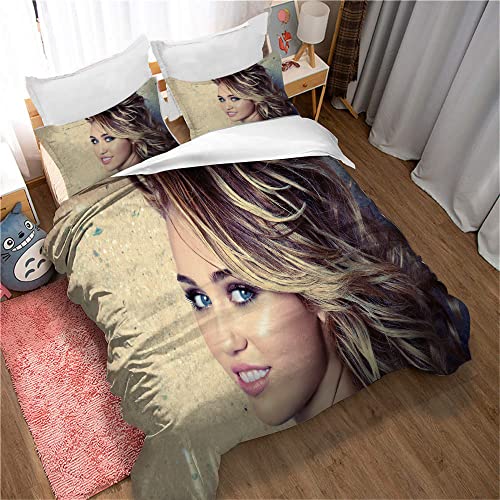 Bettbezug-Set 3D Miley Cyrus Actor, Singer Bettwäsche-Set 1 Bettbezug + 2 Kissen-Set Einzelbettwäsche-Set -Weich Und Atmungsaktiv (Miley Cyrus 07,135 x 200 cm) von MeeTe