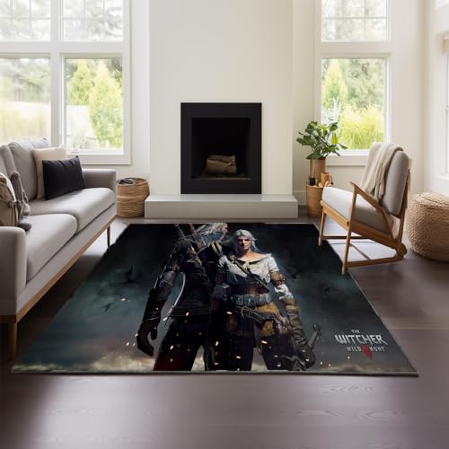Blauer Teppich Im Vintage-Stil Mit Meliertem, Verschwommenem Design, Kurzflorig, Waschbar Und rutschfest Fürs Schlafzimmer (Witcher 03,150x200 cm) von MeeTe