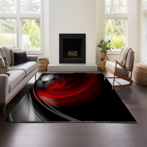 Fußballblauer Teppich Im Vintage-Stil Mit Meliertem, Unscharfem Design, Kurzflorig, Waschbar Und rutschfest Fürs Schlafzimmer (Fußball 01,80x120 cm) von MeeTe