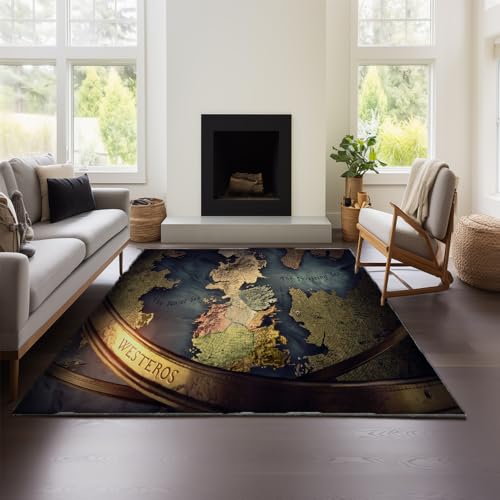 Game of Thrones Blauer Teppich Im Vintage-Stil Mit Meliertem, Verschwommenem Design, Kurzflorig, Waschbar Und rutschfest Fürs Schlafzimmer (GOF 01,150x200 cm) von MeeTe
