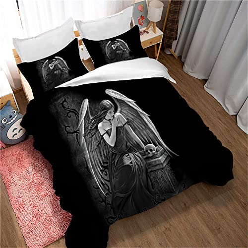 MeeTe 100% Reine Baumwolle Gothic Bettbezug Set Mit Verstecktem Verschluss, 3 Stück Weiche Wohnaccessoires Bettwäsche Mit 1 Bettbezug Und 2 Kopfkissenbezügen (Stil 02,135 x 200 cm) von MeeTe