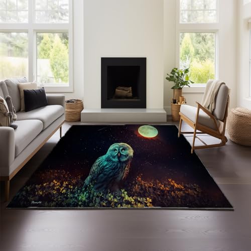 MeeTe 3D Visual Cool Line Light Style Eule Teppich - Unverzichtbare Fußmatte Für Teenager Kinderzimmer, Geeignet Schlafzimmer E-Sport Zimmer Gaming Zimmer (Eule 02,60x90 cm) von MeeTe