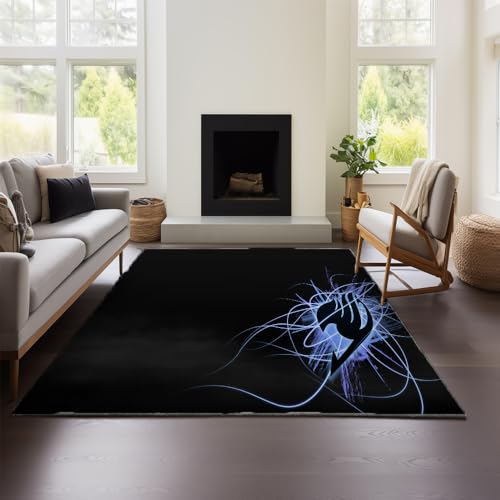MeeTe Blauer Teppich Im Vintage-Stil „Fairy Tail“ Mit Verschwommenem Design, Kurzflorig, Waschbar Und rutschfest Fürs Schlafzimmer (Fairy Tail 03,150x200 cm) von MeeTe