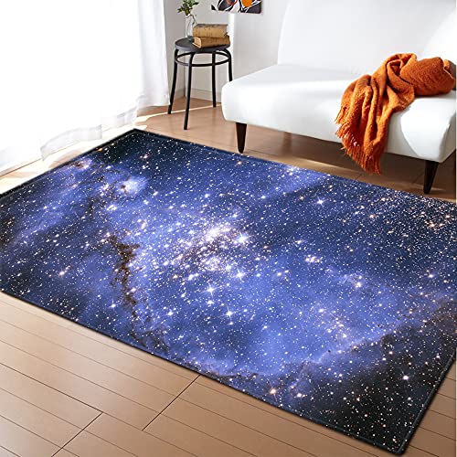 MeeTe Hochwertiger Teppich Universum Schwarz Mysteriöser Sternenhimmel Gelbe Sterne Schwarzer Teppich Wohnzimmer Schlafzimmer Blauer Junge, Der Das Universum Erforscht (150_x_200_cm,Stil 09) von MeeTe