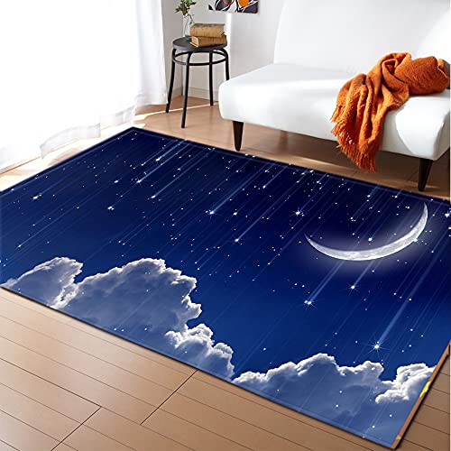 MeeTe Hochwertiger Teppich Universum Schwarz Mysteriöser Sternenhimmel Gelbe Sterne Schwarzer Teppich Wohnzimmer Schlafzimmer Blauer Junge, Der Das Universum Erforscht (160_x_240_cm,Stil 03) von MeeTe