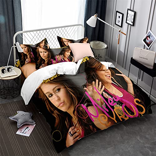MeeTe Miley Cyrus Actor, Singer Bettbezug-Set Mit 3D-Druck, Weiche Mikrofaser, Bettbezug, Dekoratives Mädchen-Bettwäsche-Set Für Kinder Und Kleinkinder (Miley Cyrus 01,200 x 200 cm) von MeeTe
