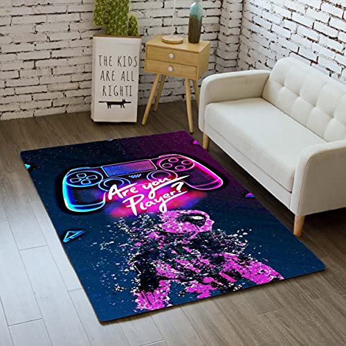 MeeTe Teppich Schlafzimmer Modern Gamer 3D Controller Teppich rutschfeste Graffiti Spielkonsole Dekoration Teppich Blau Schwarz Lila Rosa Flanell Weiche Matten Für Teen von MeeTe