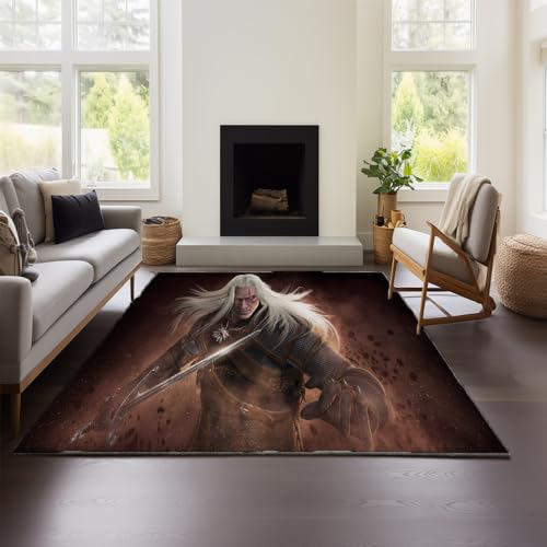MeeTe Teppich Schlafzimmer Wohnzimmer Kinder Jungen Teenager Flanellteppich Läufer Fußmatte (Witcher 03,80x120 cm) von MeeTe