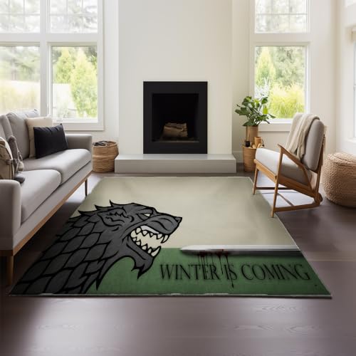MeeTe Teppich Wohnzimmer Game of Thrones Grün Kurzflor Teppich Kinderzimmer Waschbar Vintage Blumenteppich Schlafzimmer Wohnzimmer (GOF 03,60x90 cm) von MeeTe