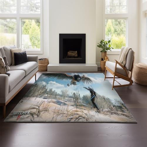 MeeTe Teppich Wohnzimmer Grün Kurzflor Kinderzimmer Waschbar Vintage Blumenteppich Schlafzimmer Wohnzimmer (Witcher 01,80x120 cm) von MeeTe