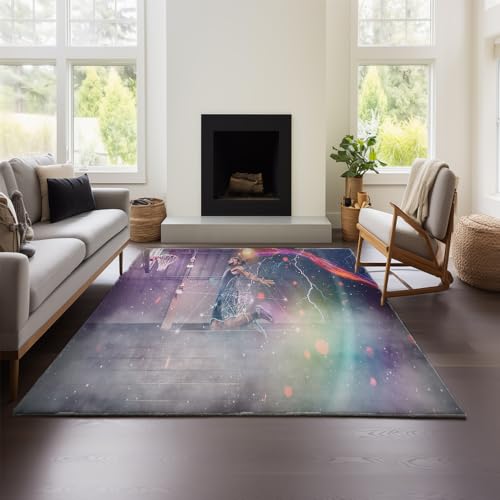 MeeTe Teppich Wohnzimmer Lebron James Grün Kurzflorteppich Kinderzimmer Waschbar Vintage Blumenteppich Schlafzimmer Wohnzimmer (James 03,160x240 cm) von MeeTe