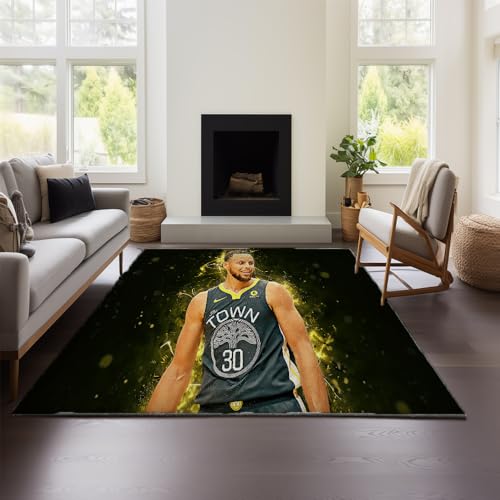 MeeTe Teppich Wohnzimmer Stephen Curry Grün Kurzflorteppich Kinderzimmer Waschbar Vintage Blumenteppich Schlafzimmer Wohnzimmer (Curry 03,60x90 cm) von MeeTe