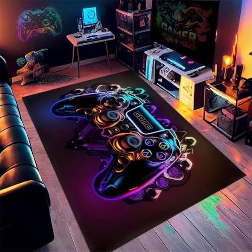 Moderner Kurzflor-Wohnzimmerteppich Mit Geometrischem 3D-Gaming-Graffiti-Effekt Und Schillerndem Sterneneffekt (Stil 02,100x150cm) von MeeTe