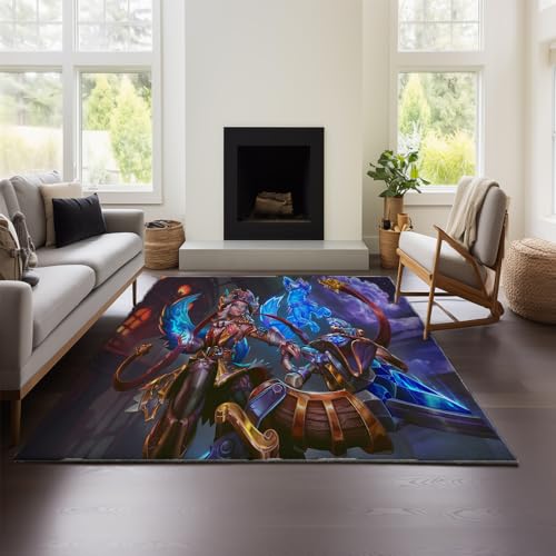 Paladins Blauer Teppich Im Vintage-Stil Mit Meliertem, Unscharfem Design, Kurzflorig, Waschbar Und rutschfest Fürs Schlafzimmer (Paladins 01,60x90 cm) von MeeTe