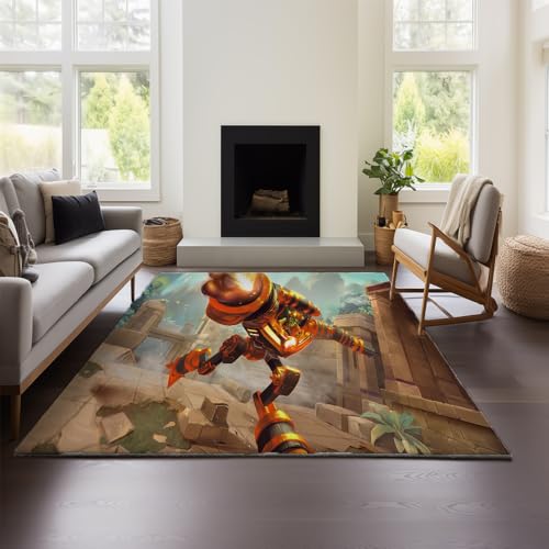 Paladins Blauer Teppich Im Vintage-Stil Mit Meliertem, Unscharfem Design, Kurzflorig, Waschbar Und rutschfest Fürs Schlafzimmer (Paladins 02,80x120 cm) von MeeTe